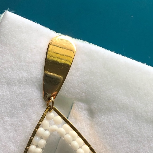 Gold teardrop earrings with white & gold beads - Picture 8 of 9